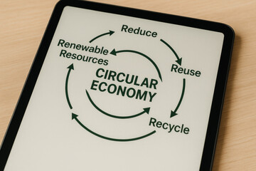 Circular Economy Concept Diagram Highlighting Reduce, Reuse, Recycle, Renewable Resources