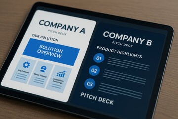 Digital Presentation of Company Solutions on Tablet with Clean Modern Design