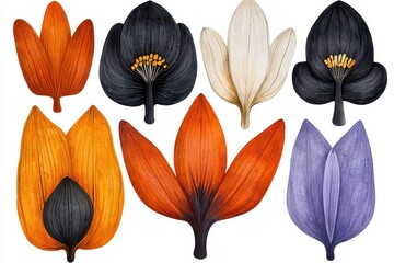 Fototapeta premium Assorted Watercolor Leaves in Vivid Hues on White Background Botanical Illustration