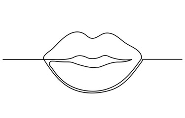 Human Lips Continuous Line Icon, Lips continuous one line drawing. Woman lips logo on white background. Vector illustration for banner, posters, card, design element, template, web, World kiss day pro