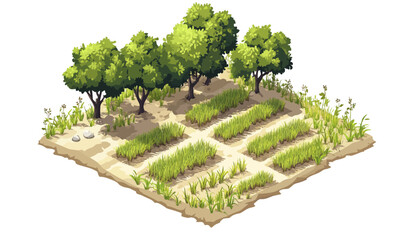 Digital illustration of stylized rural scene