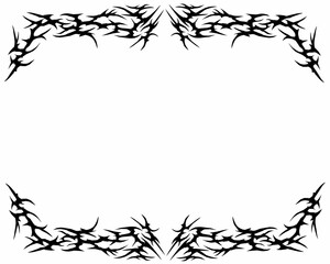 Obraz premium Neo tribal frame, cyber gothic style symmetrical shape, futuristic y2k abstract border vector isolation