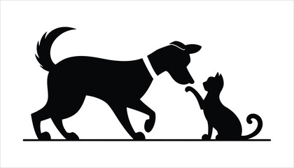 Dog and Cat Silhouette Vector Animal Friendship Icon