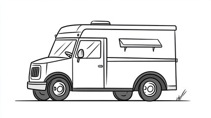 cartoon ice-cream truck, simple line illustration.