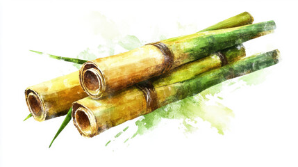 Cane in oil painting style. Isolated on pure white.