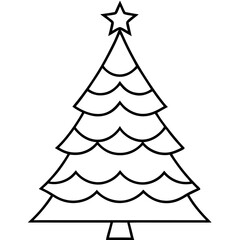 Christmas tree black and white line drawing simple on white background