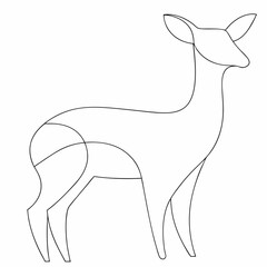 Deer black and white line drawing simple on white background