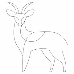 Deer black and white line drawing simple on white background