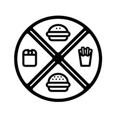 no junk food icon, crossed burger, outline style, transparent background