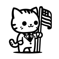 Cute Patriotic Cat in Suit Holding American Flag
