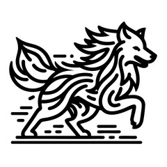 Majestic Wolf Line Art: Elegant Black and White Animal Design
