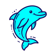 Playful Blue Dolphin: Cute Ocean Mammal Cartoon