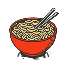 Aromatic Noodles in Red Bowl: Delicious Asian Cuisine
