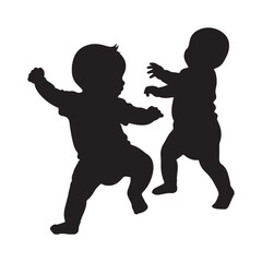 Black Silhouette Vector Illustration of Babies in Action Silhouette White Background