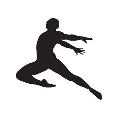 Dynamic Silhouette of Diving Athlete in Action Pose Silhouette White Background.