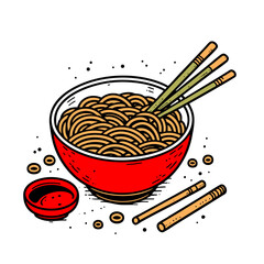 Delicious Asian Noodles in a Red Bowl