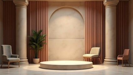 Elegant Interior Design  Round Pedestal Stage in a Classic Architectural Setting