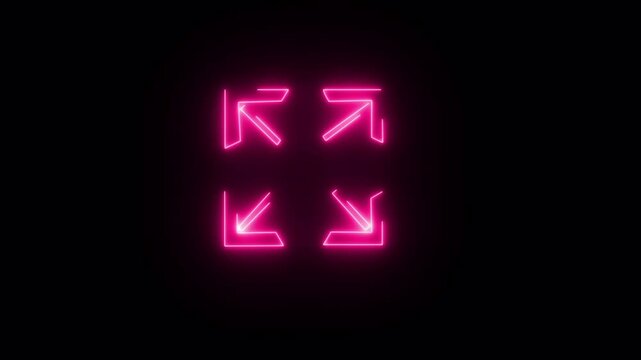 Arrows of four directions, linear icon. Neon directional arrow .neon style on black background. Light Glowiing icon