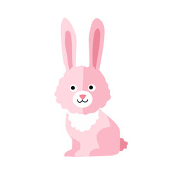 Adorable pink cartoon rabbit sitting with a happy face. Perfect for Easter themes, kids’ designs, or animal-related content