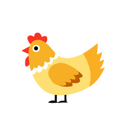 Cheerful yellow cartoon chicken standing on two legs. Ideal for farm themes, kids' content, or food-related illustrations
