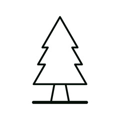Simple Christmas tree line drawing with geometric silhouette and clean black contour in flat style