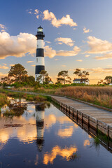 The Bodie Island Light Station in the Outer Banks of North Carolina, USA