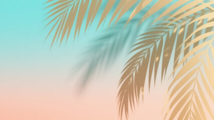 Fototapeta premium Golden Palm Leaves Shadow Overlay Tropical Summer Background