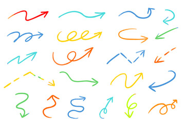 colorful letters on white background-Hand drawn doodle texture colorful mechanical pencil arrow icon vector illustration set