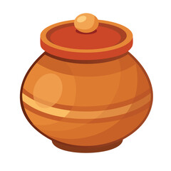 Cartoon Illustration of a Brown Clay Pot with Lid