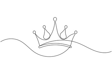 Crown continuous one line drawing and minimalist style isolate outline vector icon