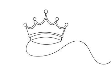 Crown continuous one line drawing and minimalist style isolate outline vector icon