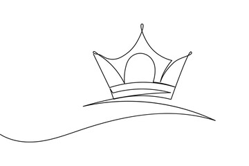Crown continuous one line drawing and minimalist style isolate outline vector icon