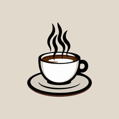 Hot cup of coffee with steam on minimalist white table in soft daylight atmosphere