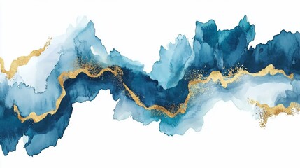 Abstract Blue and Gold Watercolor Art: Elegant Fluid Design