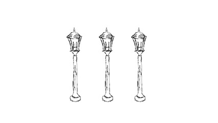 Elegant Streetlight Design Three Classic Lampposts, Architectural Sketch, Urban Lighting