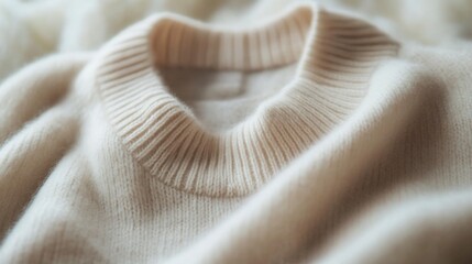 Cream-Colored Cashmere Sweater Texture Close-Up