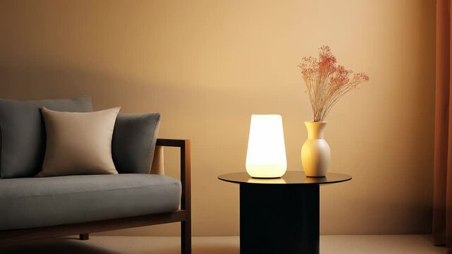 modern living room featuring smart lighting gadgets that adjust brightness and color