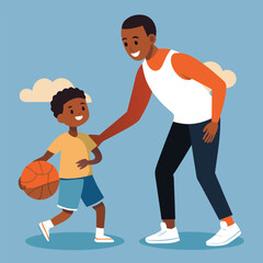 African American father and son playing basketball vector illustration