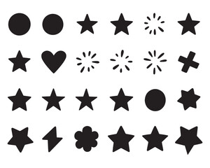 Collection of different vector sparkling stars icon, decorative twinkle and bursts forms, abstract shining flash symbols, glowing light effect, y2k style basic shapes geometric graphic elements