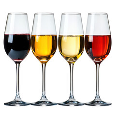 Glasses of different wines isolated on transparent background