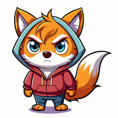 Fototapeta premium Fox cyber one tail , angry smart hood , chibi , Big Eyes , white background , realistic , full body , art toy ,color full , candy color