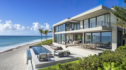 modern luxury beachfront property with sleek architecture and stunning ocean views
