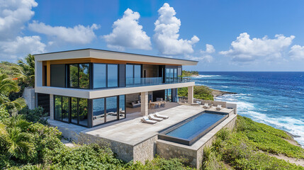 modern luxury beachfront property with sleek architecture and stunning ocean views