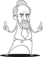 Man standing with his hands up. Hand drawn vector illustration.