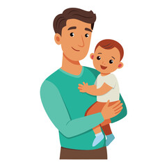 Father holding a baby in his arms on white background vector illustration