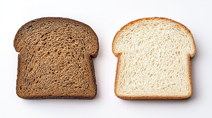 Contrasting Bread Slices Dark Seeded versus Light on White Surface in Studio Shot
