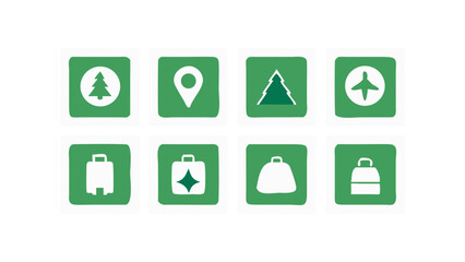 Travel icons set green nature theme