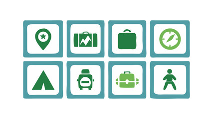 Green travel and camping icon set