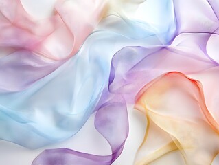 Obraz premium A delicate and flowing fabric with a spectrum of pastel colors gently waving. A captivating piece with a sense of movement and ethereal beauty