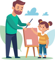 Fototapeta premium Father painting a canvas with his daughter vector illustration